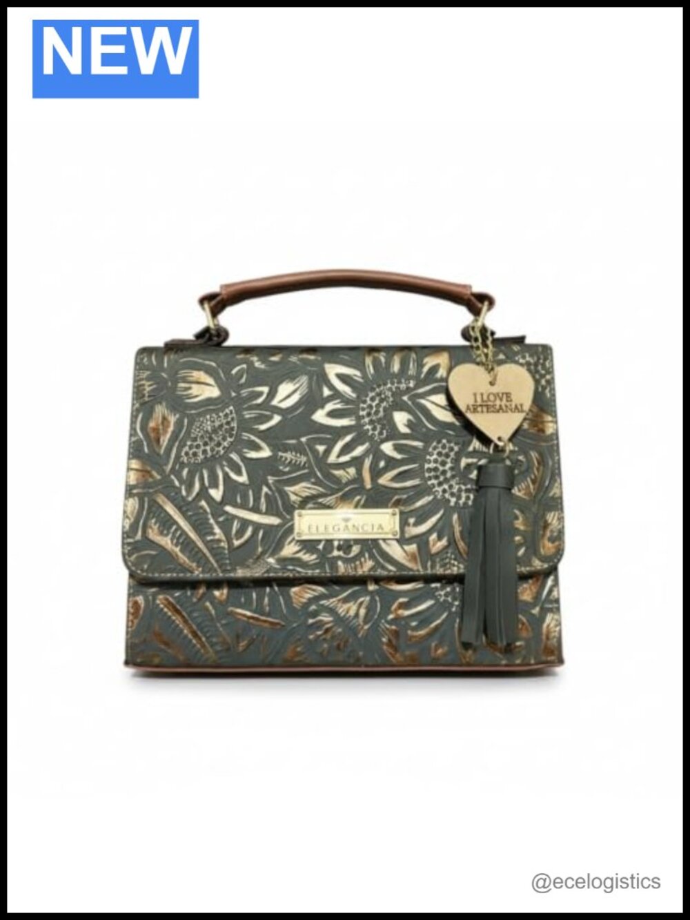 Handcrafted Genuine Cowhide Leather Crossbody Bag with Floral Embossed Design,